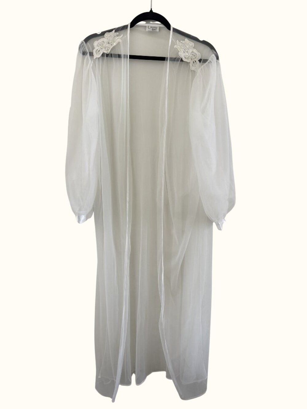 Vintage Cinema Etoile Sheer White Peignoir Robe Lace Bridal Duster S